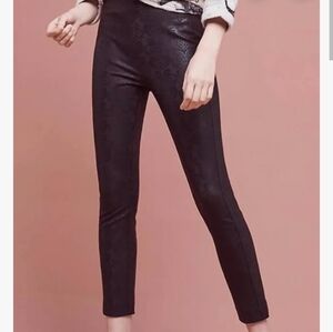 Anthropologie The Essential Skinny Black Foil Print Pants Sz. 12 Tuxedo